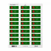 fleurs de camélia rouges étiquette d'adresse verte (Feuille entière)