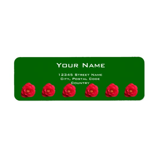 fleurs de camélia rouges étiquette d'adresse verte (Devant)