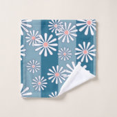 Fleurs de camomille blanche sur fond bleu rayé (Gant de toilette)