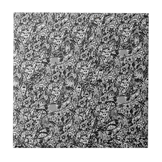 Fleurs de carreaux en céramique Art Abstrait noir  (Devant)