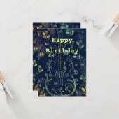Fleurs de carte d'anniversaire Guitare (Devant/Arrière en situation)