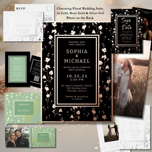 Fleurs de carte de réponse Mariage RSVP Sage Green