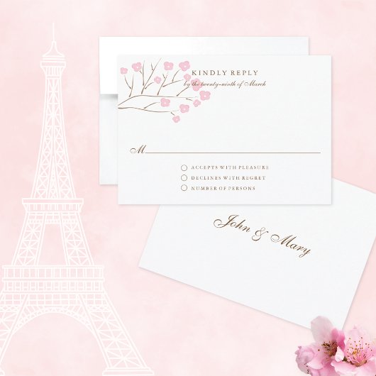Fleurs de cerise rose Mariage romantique Carte RSV