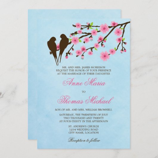 Fleurs de cerises et Faire-part de mariage Insépar (Devant / Derrière)