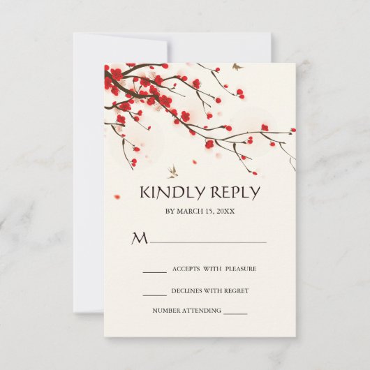 Fleurs de cerisier Aquarelle Mariage floral RSVP (Devant)