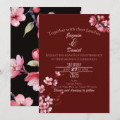 Fleurs de Cerisier Rose Marron Invitation (Devant / Derrière)