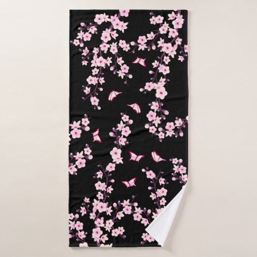 Fleurs de cerisier rose noir (Serviette de bain)