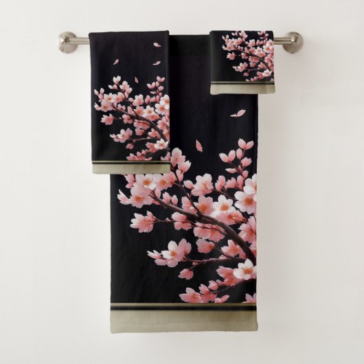 Fleurs de cerisier rose -Noir/Or- Ensemble de serv (En situation)
