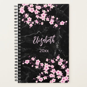 Fleurs de cerisier rose noir Planner personnalisé