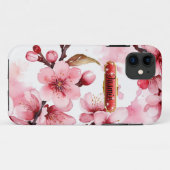 Fleurs de cerisier rose-rouge chaud Coque iPhone / (Dos (Horizontal))