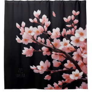 Fleurs de cerisier roses  Noir Rideau de douche