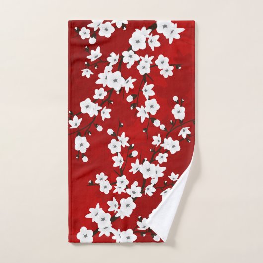 Fleurs de cerisier Rouge et blanc Floral Oriental (Serviette à main)