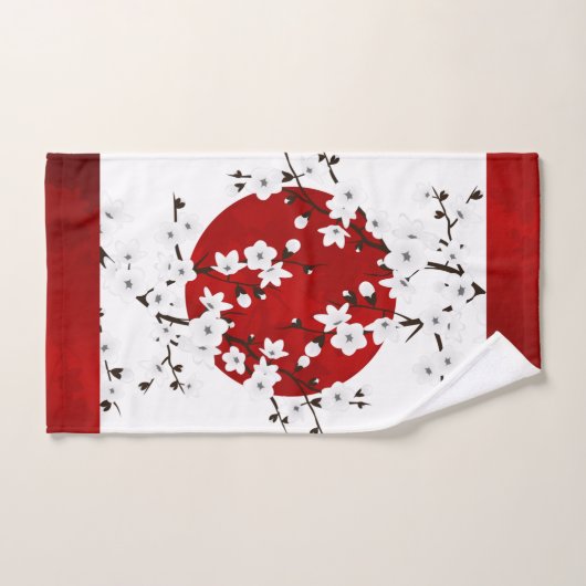 Fleurs de cerisier Rouge Noir Blanc (Serviette à main)