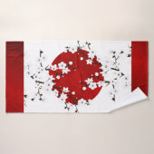 Fleurs de cerisier Rouge Noir Blanc Floral (Serviette de bain)