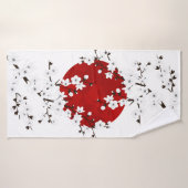 Fleurs de cerisier rouge noir blanc soleil levant (Serviette de bain)