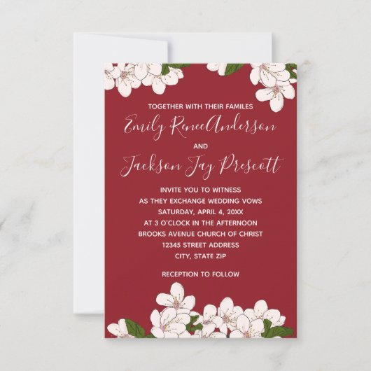 Fleurs de cerisier rouges - Faire-part de mariage (Devant)
