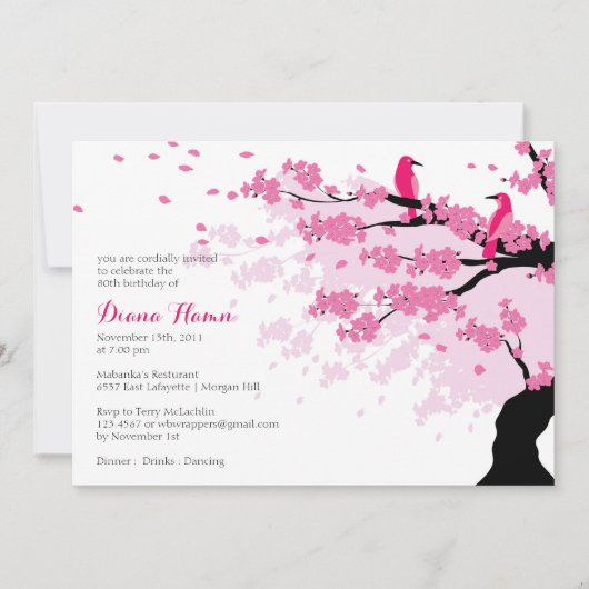 Fleurs de cerisiers avec oiseaux Invitation d'anni (Devant)