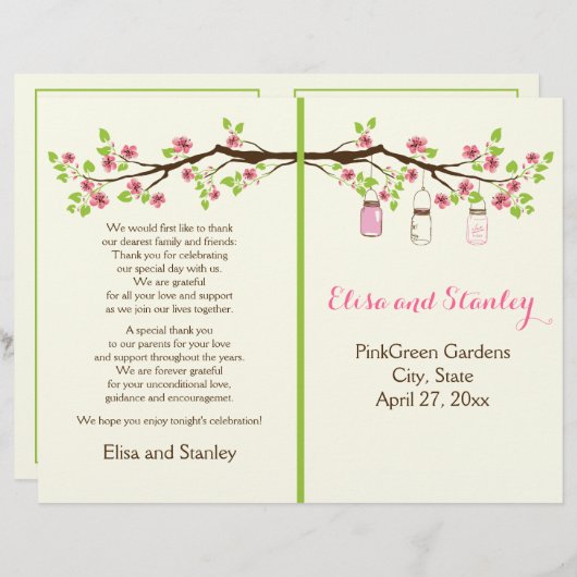 Fleurs de cerisiers roses, programme de mariage de (Devant / Derrière)