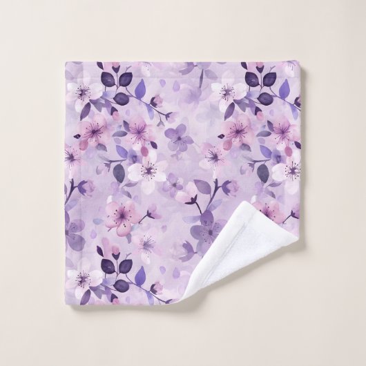 Fleurs de cerisiers violets peints à la main (Gant de toilette)