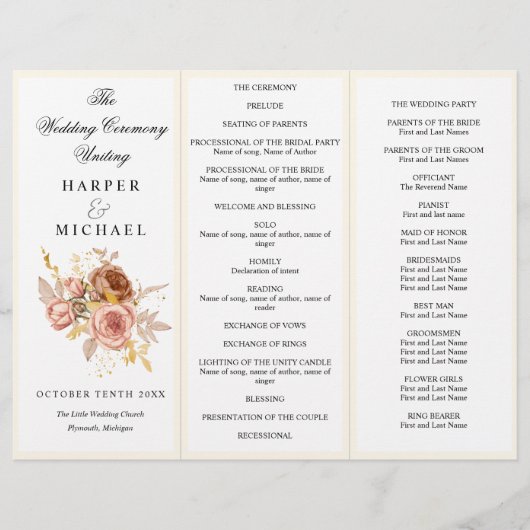 fleurs de champagne Tri-Fold programme de mariage (Devant)