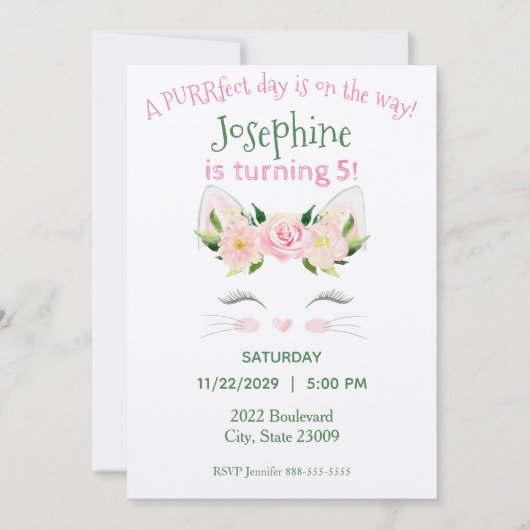 Fleurs de chats Kitten Invitation Anniversaire (Devant)
