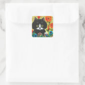 Fleurs de chats noirs Créationarts Sticker carré (Sac)