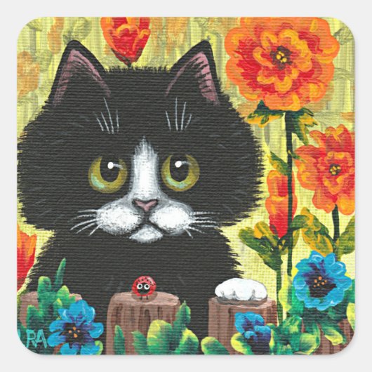 Fleurs de chats noirs Créationarts Sticker carré (Devant)