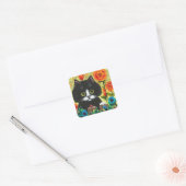Fleurs de chats noirs Créationarts Sticker carré (Enveloppe)
