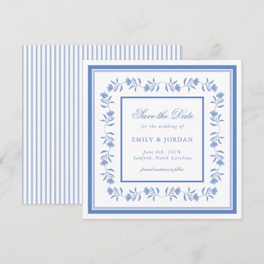 Fleurs de Chine bleues et blanches, carte de sauve (Devant / Derrière)