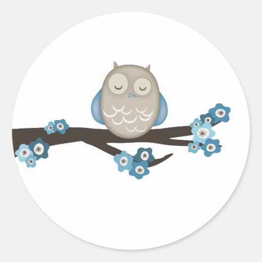 Fleurs de chouette et cerise {Bleu} | Stickers (Devant)