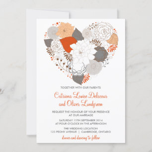 Fleurs de coeur gris et orange Faire-part de maria