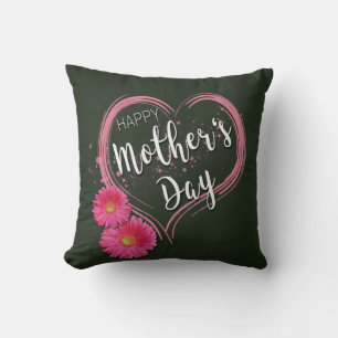 Fleurs de Coeur Rose Fête des Mères - Coussin Carr