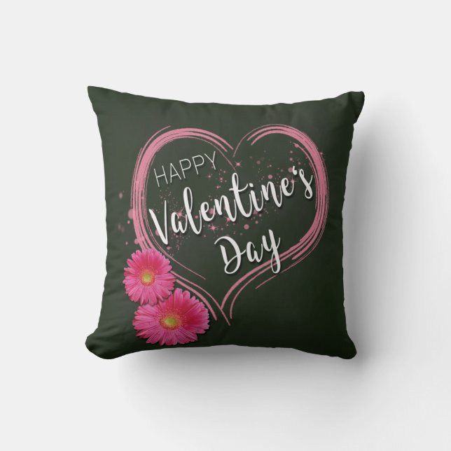 Fleurs de Coeur Rose Saint-Valentin - Coussin Carr (Recto)