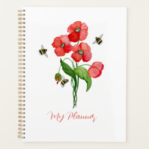 Fleurs de coquelicot écarlate d'aquarelle et bourd