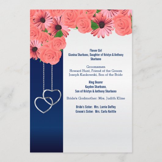 Fleurs de corail et bleu marine - Programme (Dos)