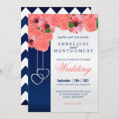Fleurs de corail et Invitation bleu marine (Devant / Derrière)