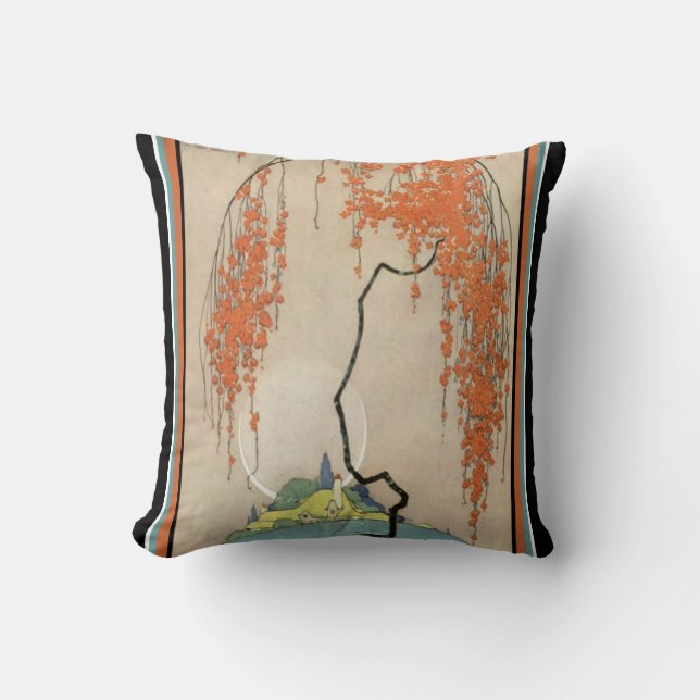 Fleurs de corail oriental Art déco Lance Oreiller (Recto)