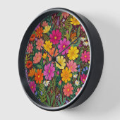 Fleurs de Cosmos Bohème Abstrait Horloges (Angle)