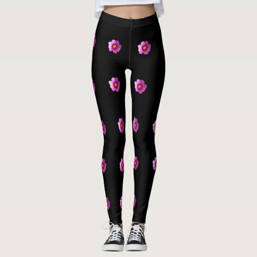 Fleurs de cosmos pourpres et jaunes sur leggings n (Devant)