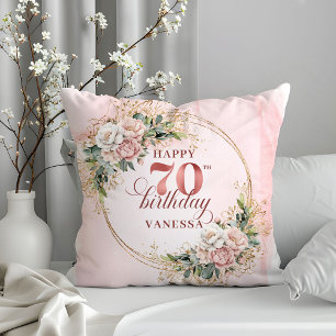 Fleurs de Coussin Aquarelle Rose Clair 70e Anniver