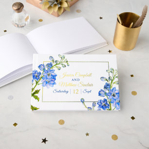 Fleurs de delphinium bleu aquarelle mariage or