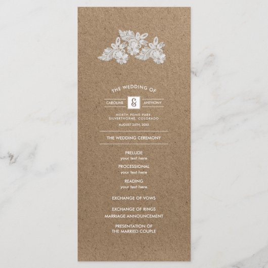 Fleurs de dentelle | Programmes de mariage en papi (Devant)