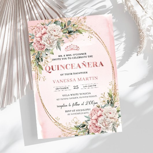Fleurs de doré rose et verdure Invitation Quince