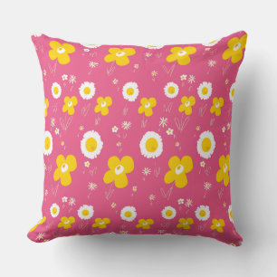 Fleurs De Faisceau Blanc Jaune Sur Oreiller Rose