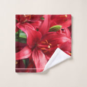 Fleurs de feuillage rouge rose floral vert jaune (Gant de toilette)