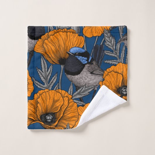 Fleurs de fleurs et fleurs de pavot orange (Gant de toilette)