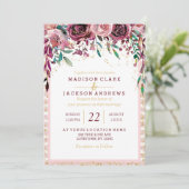 Fleurs de Flush Stripes & Gold Wedding Invitations (Debout devant)
