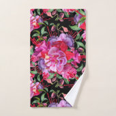 Fleurs de Fuchsia à l'aquarelle rose et noir (Serviette à main)