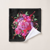 Fleurs de Fuchsia à l'aquarelle rose et noir (Gant de toilette)
