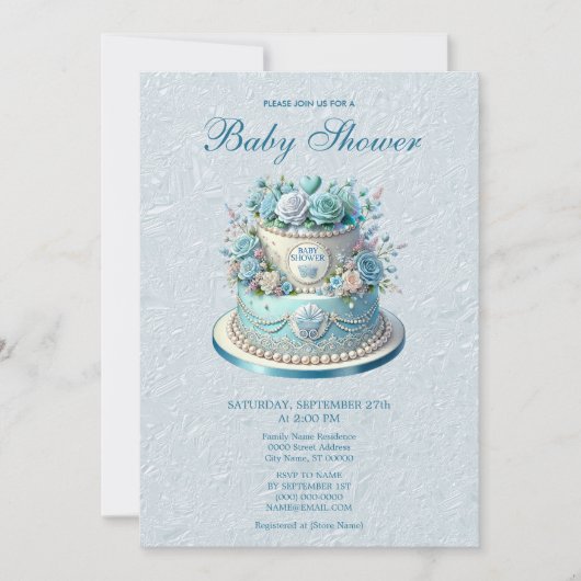 Fleurs de gâteaux bleus Invitation Baby shower (Devant)
